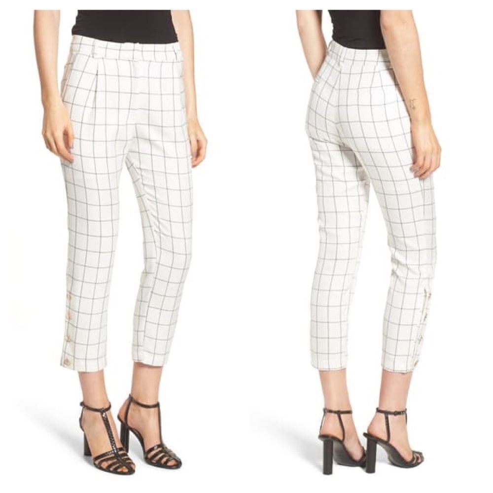 Chriselle JOA White Plaid High Waist Trouser Sz XL